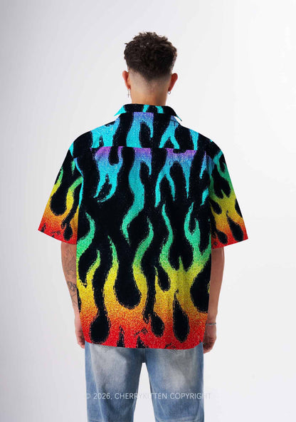 Rainbow Flame Pride Y2K Print Hawaiian Shirt Cherrykitten