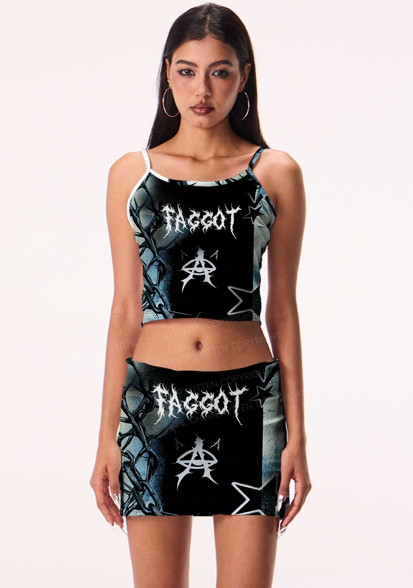 Black Thorn Faggot Pride Y2K Print Cami Crop Top Cherrykitten