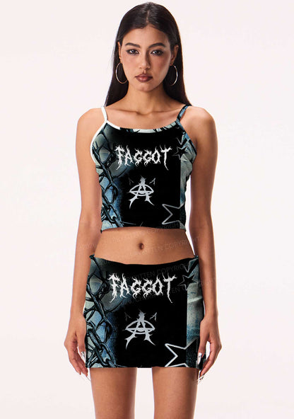 Black Thorn Faggot Pride Y2K Print Cami Crop Top Cherrykitten