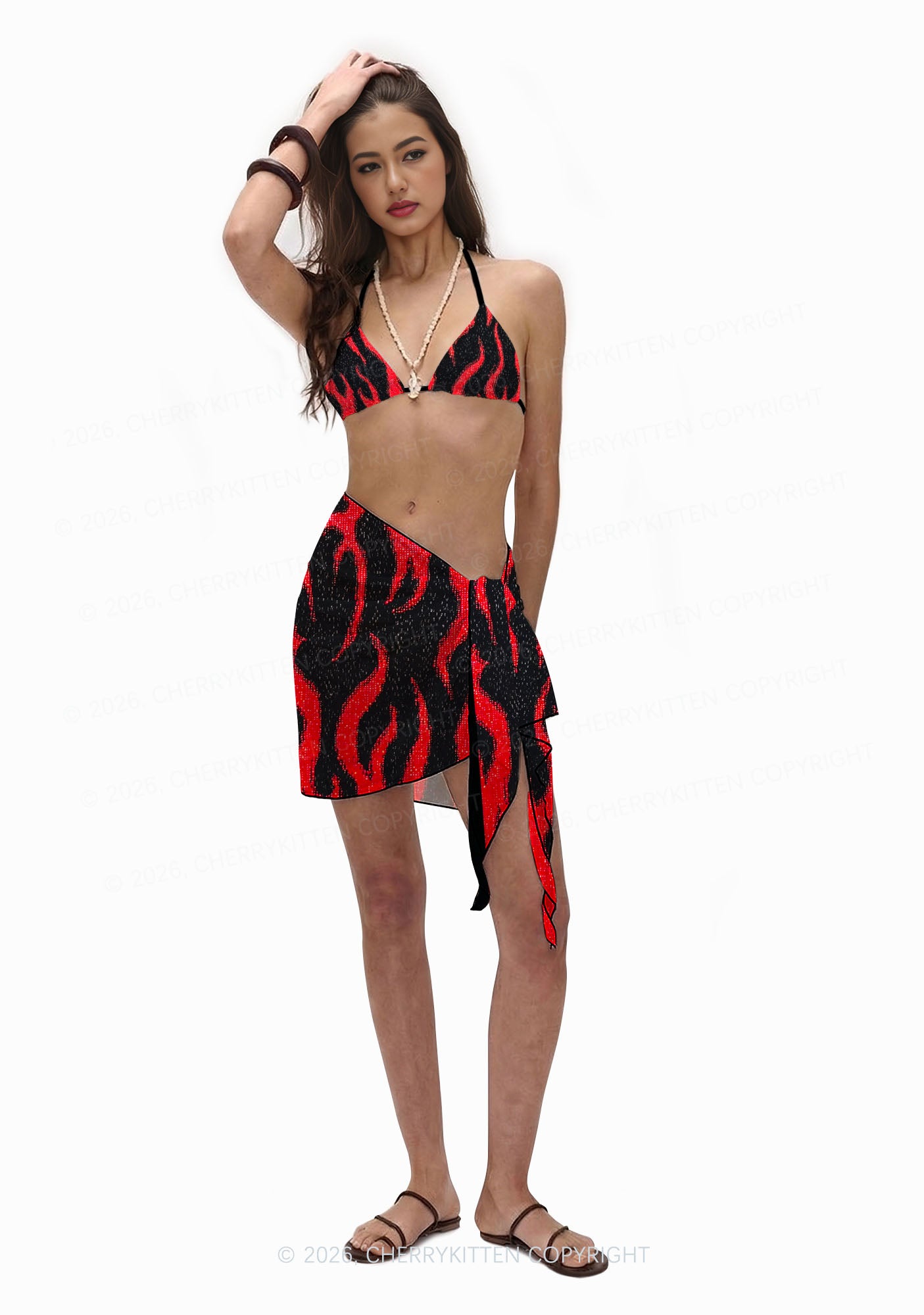 Red Flame Y2K Print Bikini Set Cherrykitten