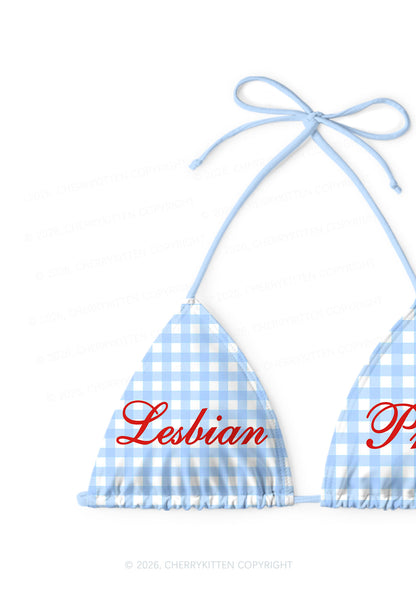 Blue Plaid Lesbian Princess Pride Y2K Print Bikini Set Cherrykitten