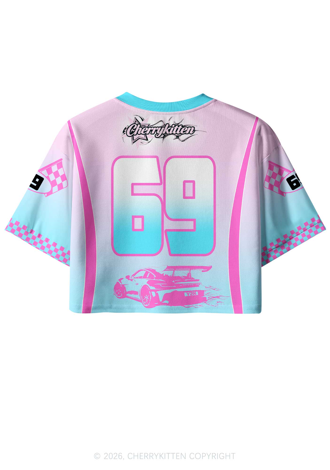 Cxxt Pink Sports Car Y2K Crop Sport Jersey Shirts Cherrykitten