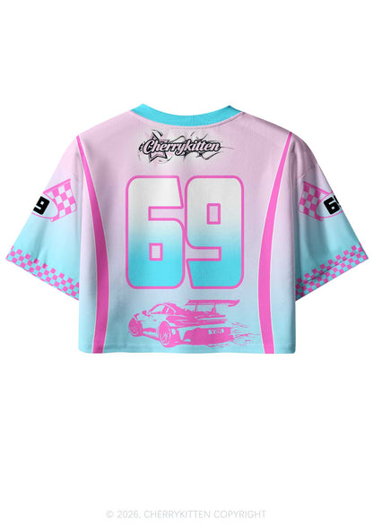 Cxxt Pink Sports Car Y2K Crop Sport Jersey Shirts Cherrykitten