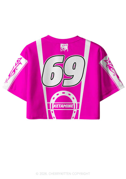 Hot Pink K Pony Y2K Crop Sport Jersey Shirts Cherrykitten