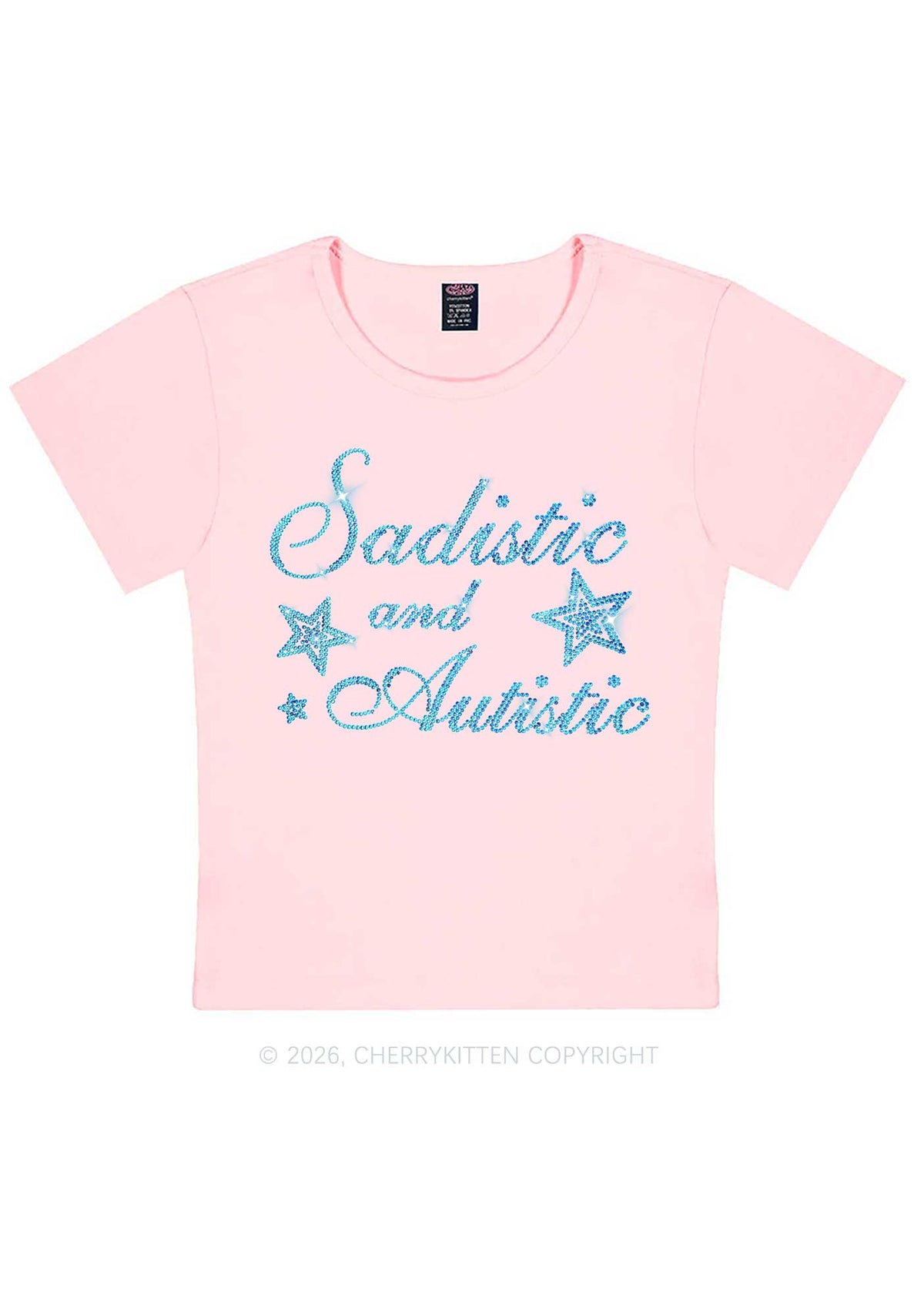 Rhinestone Sadistic And Autistic Y2K Baby Tee Cherrykitten
