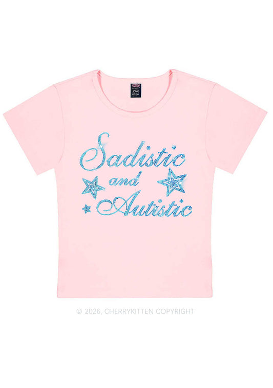 Rhinestone Sadistic And Autistic Y2K Baby Tee Cherrykitten
