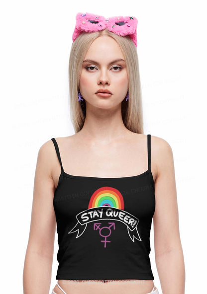 Stay Queer Pride Y2K Spaghetti Strap Cami Cherrykitten
