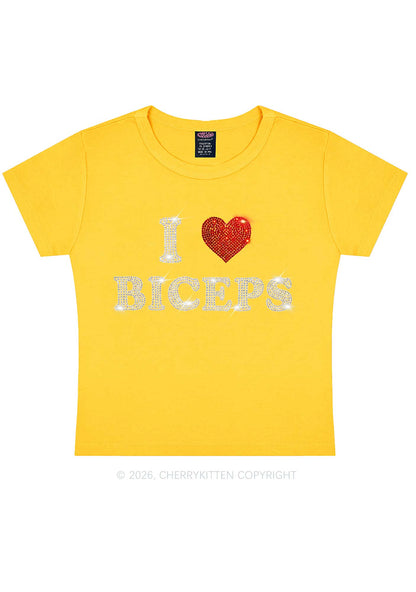 Rhinestone I Love Biceps Y2K Baby Tee Cherrykitten