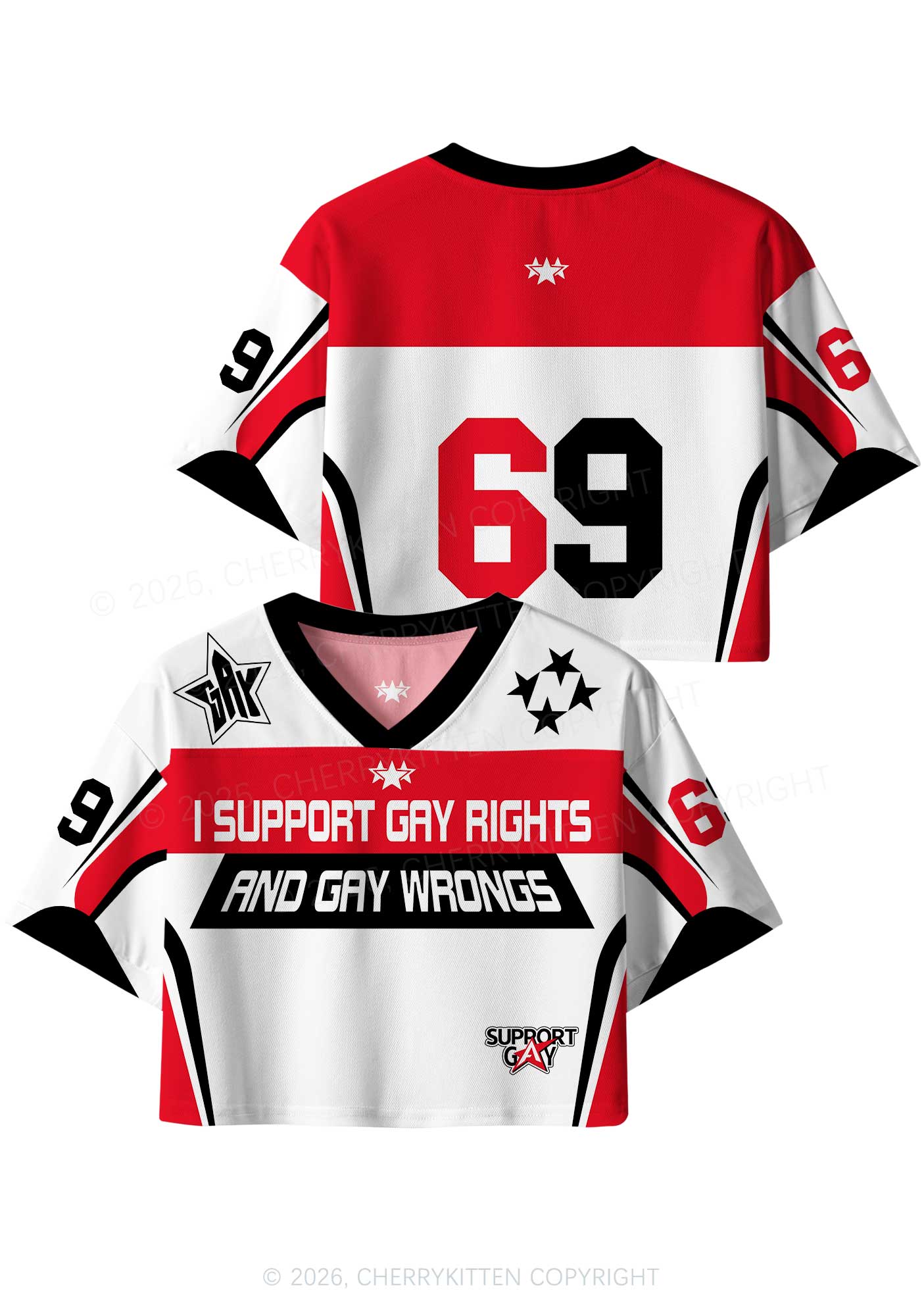 I Support Gay Rights Pride Y2K Crop Sport Jersey Shirts Cherrykitten