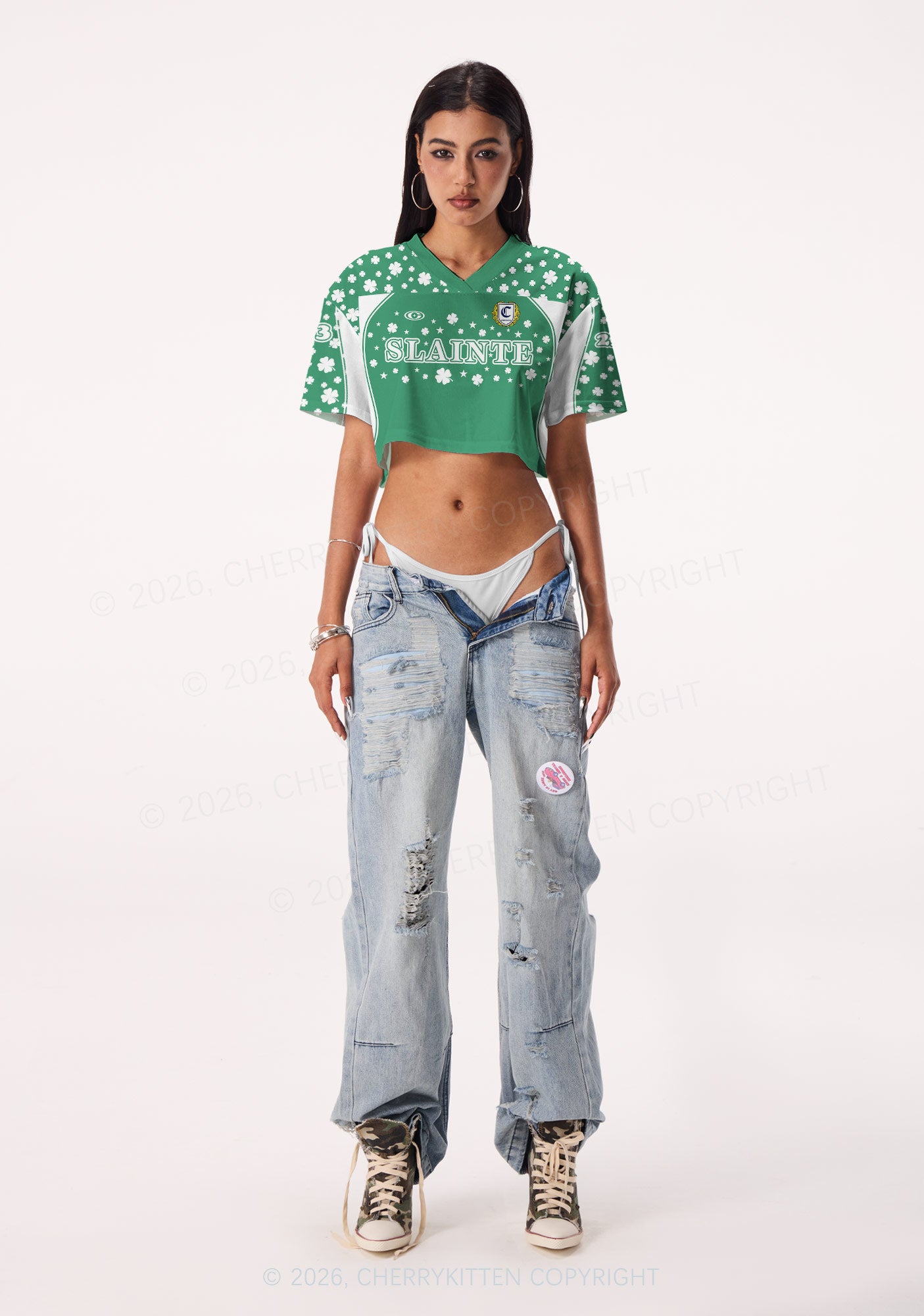 Custom Slainte St Patricks Y2K Crop Sport Jersey Shirts Cherrykitten