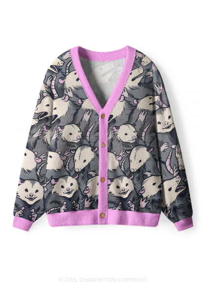 Grey Possum Y2K Christmas Cardigan Knit Sweatshirt Cherrykitten