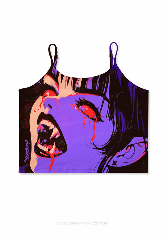 Halloween Vampire Scream Y2K Print Cami Crop Top Cherrykitten