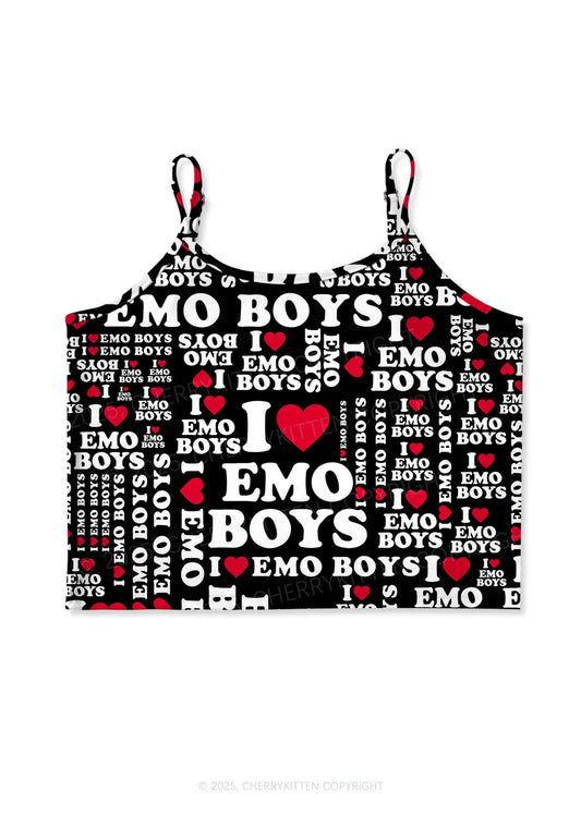 I Love Emo Boys Y2K Print Cami Crop Top Cherrykitten