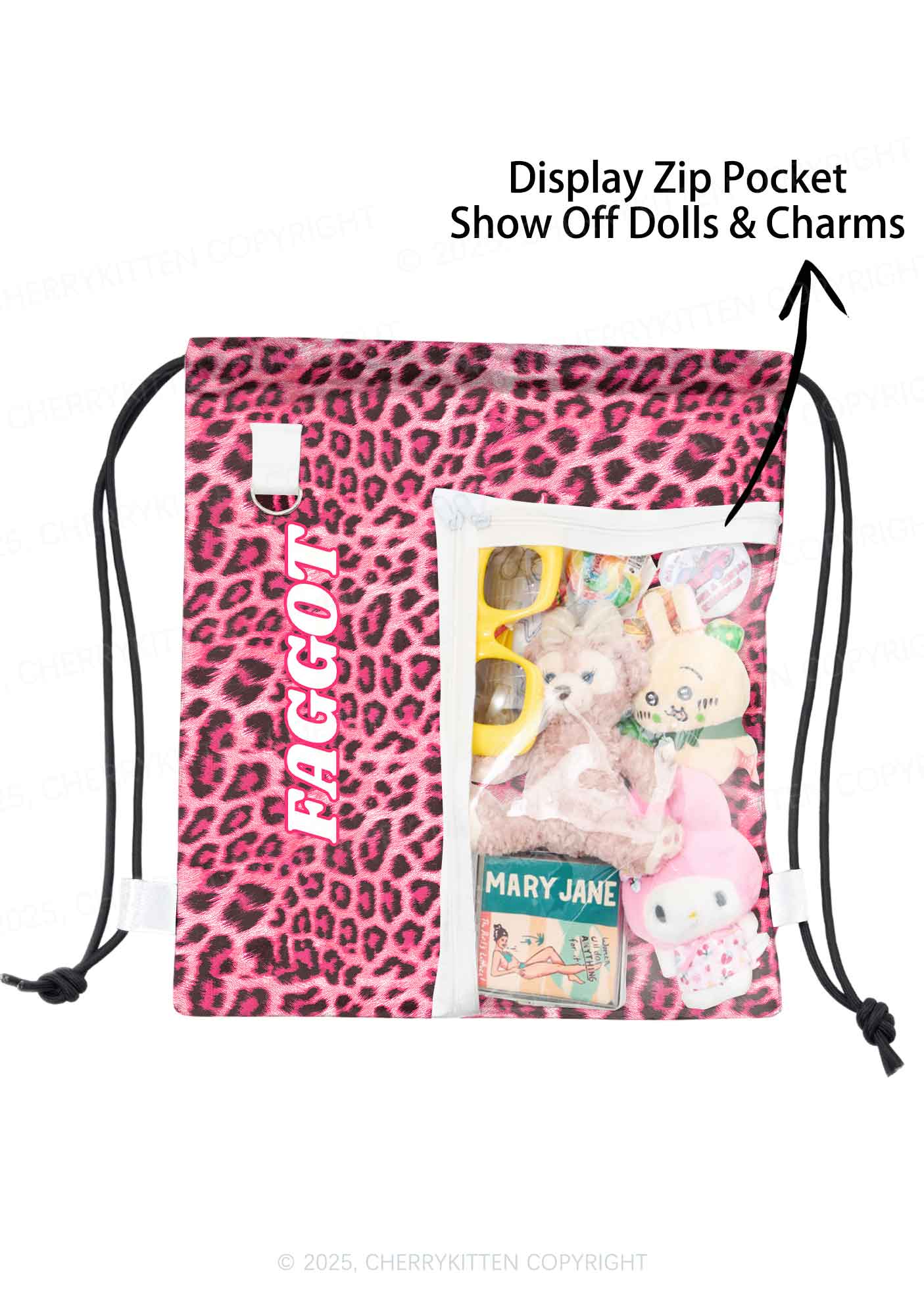 Pink Leopard Faggot Pride Y2K Drawstring Itabag Backpack Cherrykitten