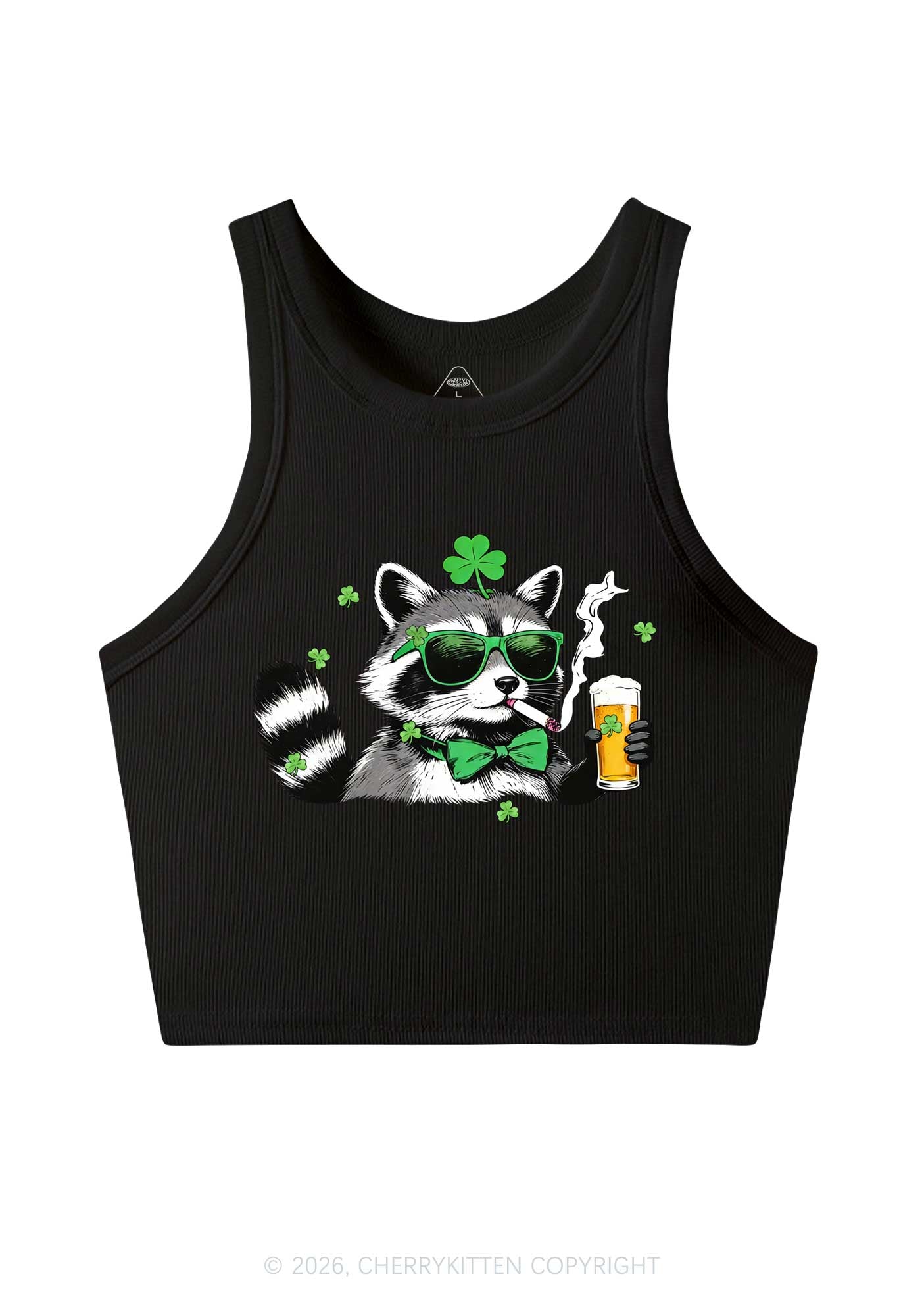 Shamrock Smoke Raccoon St Patricks Y2K Crop Tank Top Cherrykitten