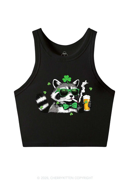 Shamrock Smoke Raccoon St Patricks Y2K Crop Tank Top Cherrykitten