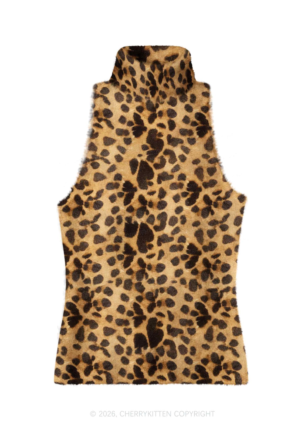 Classic Khaki Leopard Y2K Knit Turtleneck Tank Top Cherrykitten
