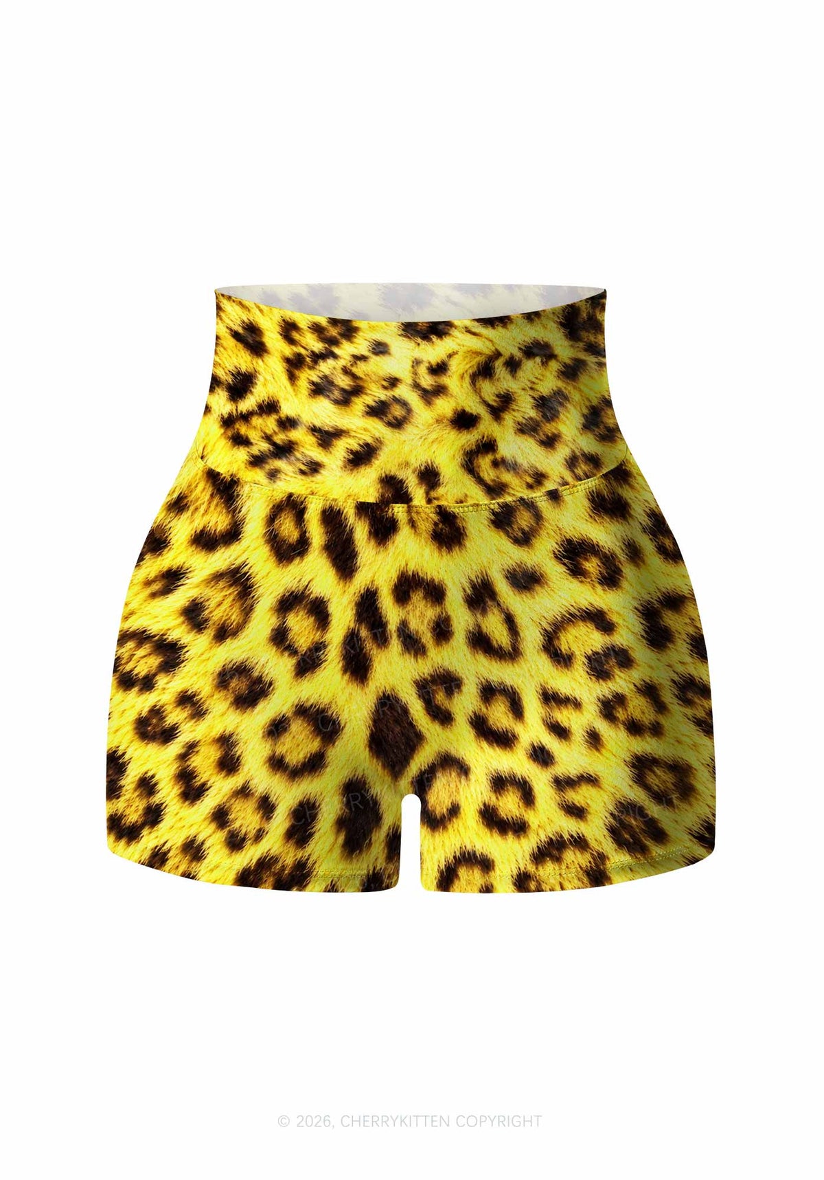 Yellow Leopard Y2K Print Gym Shorts Cherrykitten