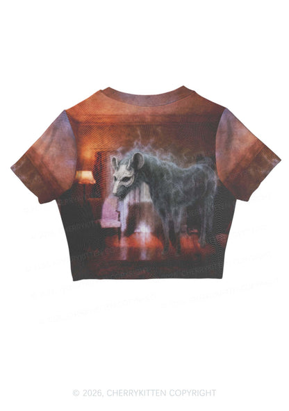 Halloween Masked Monster Y2K Mesh Crop Top Cherrykitten