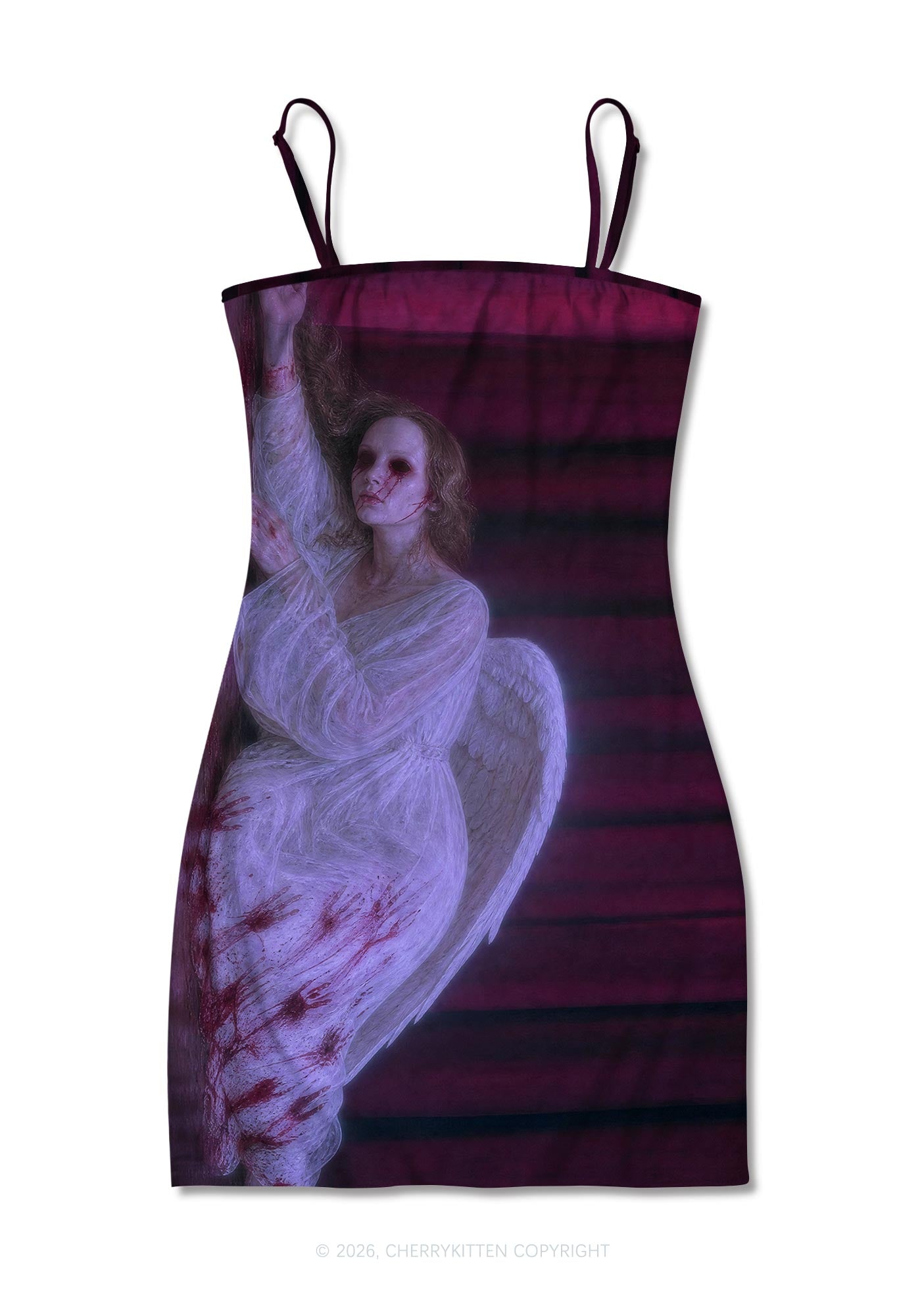 Halloween Bloody Lying Angel Y2K Print Slip Dress Cherrykitten