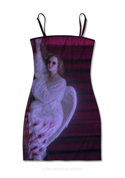 Halloween Bloody Lying Angel Y2K Print Slip Dress Cherrykitten