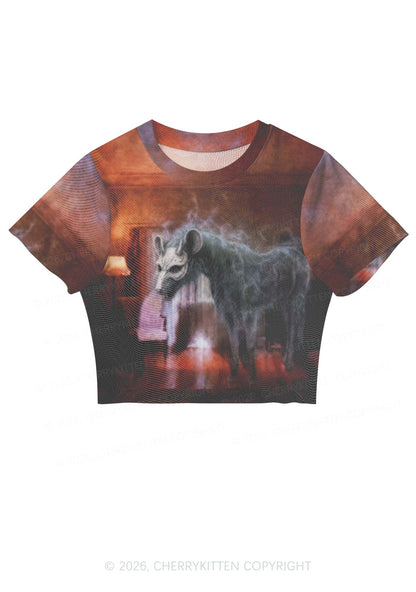 Halloween Masked Monster Y2K Mesh Crop Top Cherrykitten