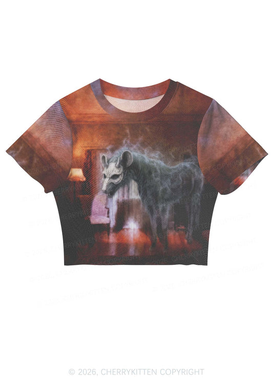 Halloween Masked Monster Y2K Mesh Crop Top Cherrykitten