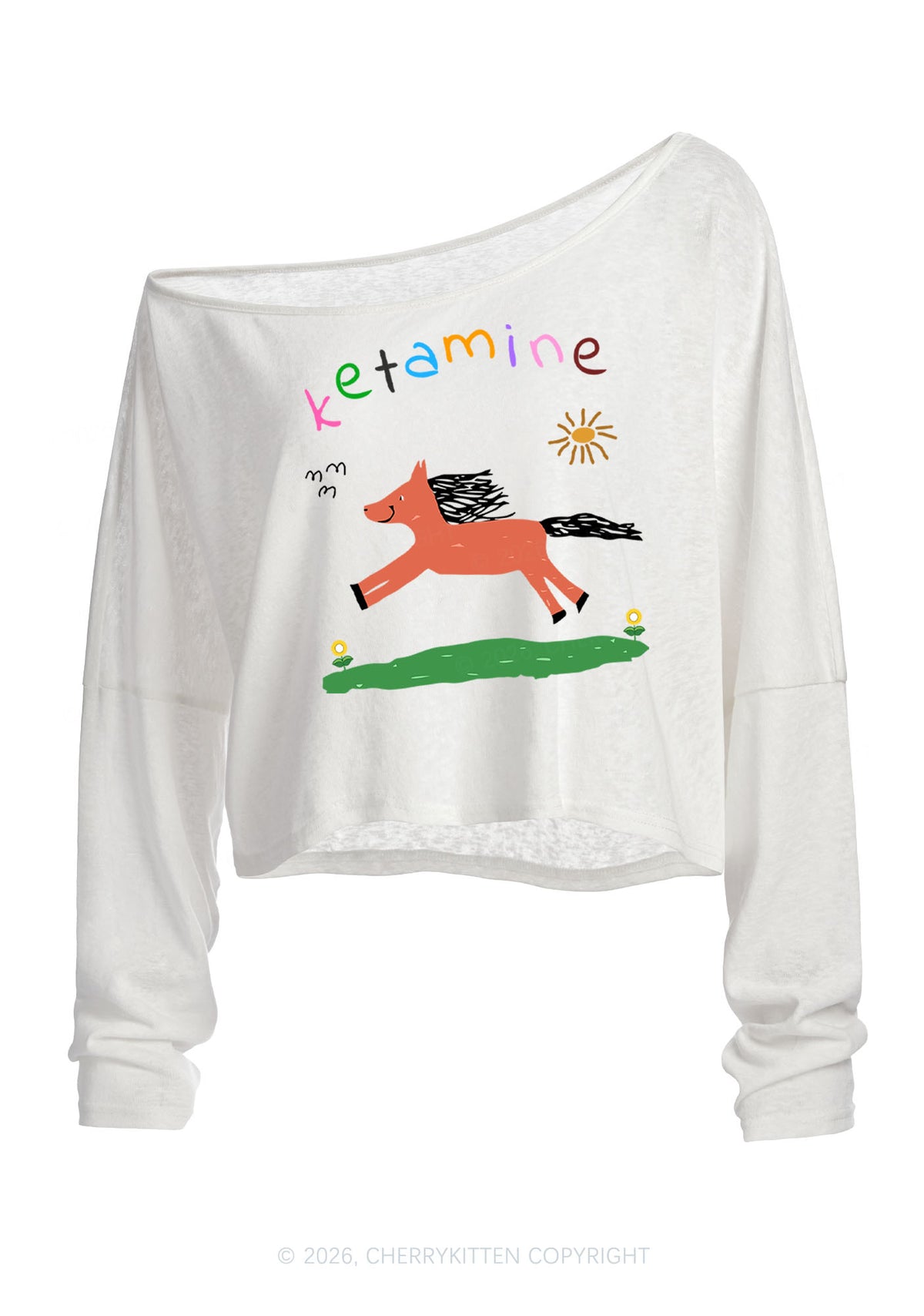 Orange Pony Y2K Off Shoulder Long Sleeve Crop Top Cherrykitten