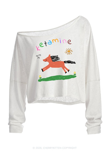 Orange Pony Y2K Off Shoulder Long Sleeve Crop Top Cherrykitten