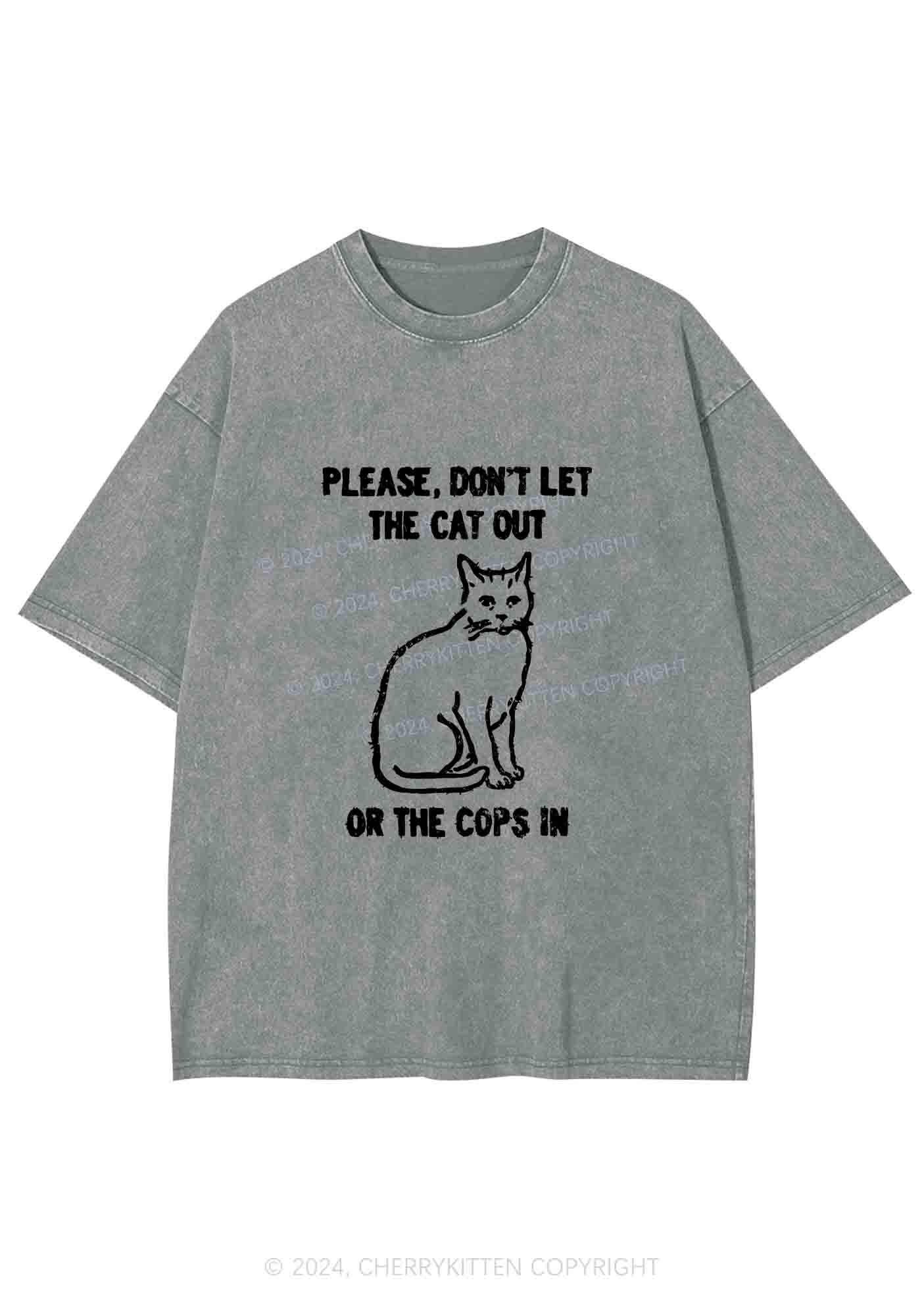 Don't Let The Cat Out Y2K Washed Tee Cherrykitten