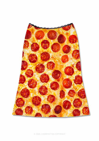 Sausage Pizza Y2K Print Midi Skirt Cherrykitten