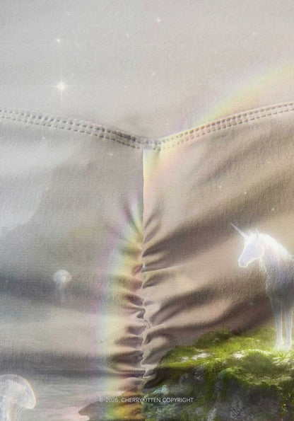 Rainbow Glowing Unicorn Y2K Print Gym Shorts Cherrykitten