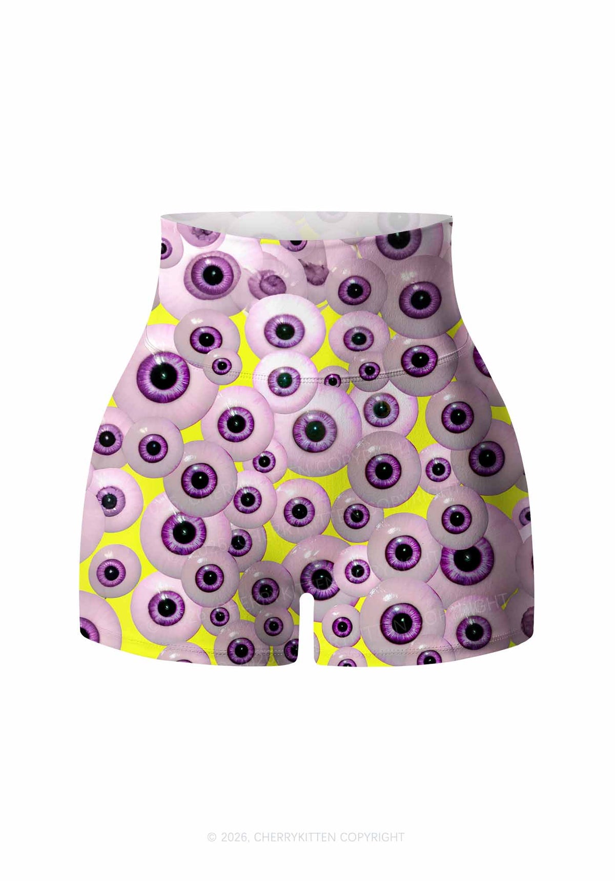 Halloween Purple Eyeballs Y2K Print Gym Shorts Cherrykitten