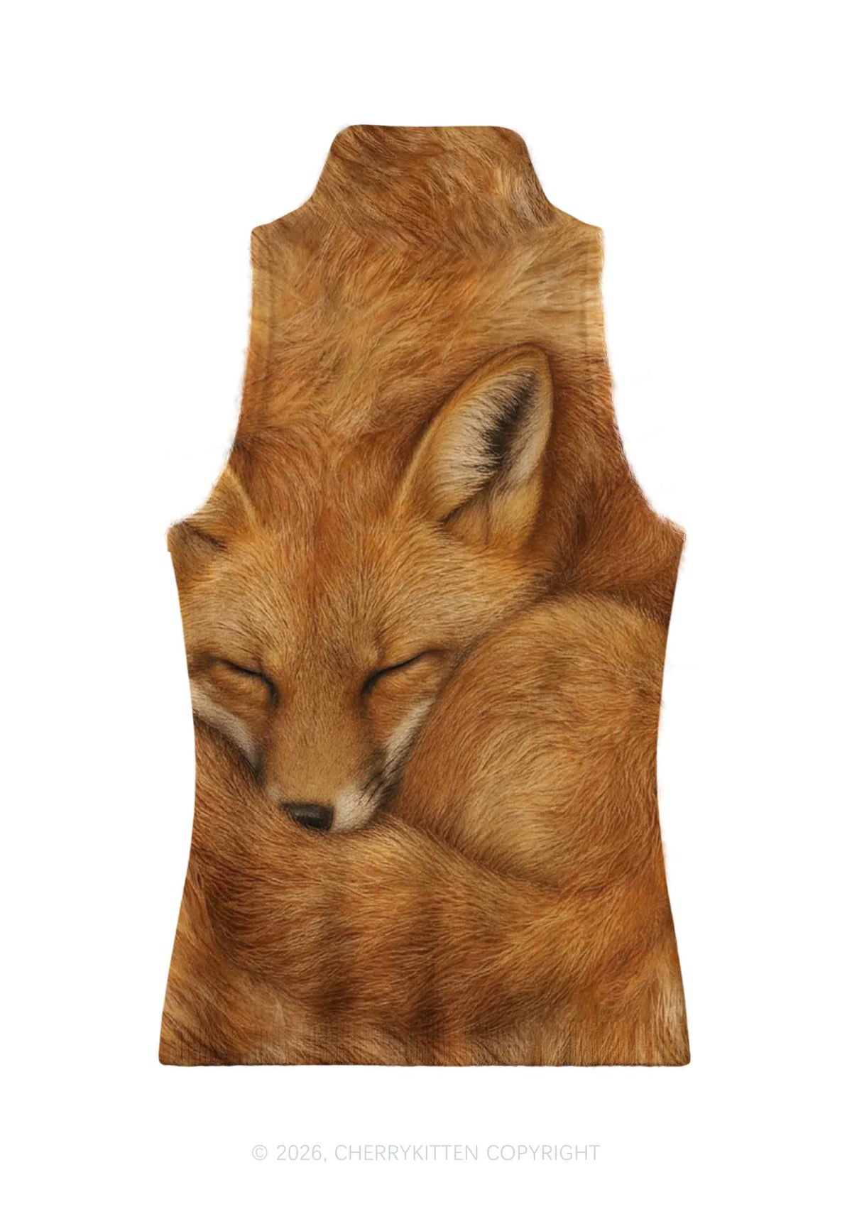 Sleeping Fox Y2K Knit Turtleneck Tank Top Cherrykitten