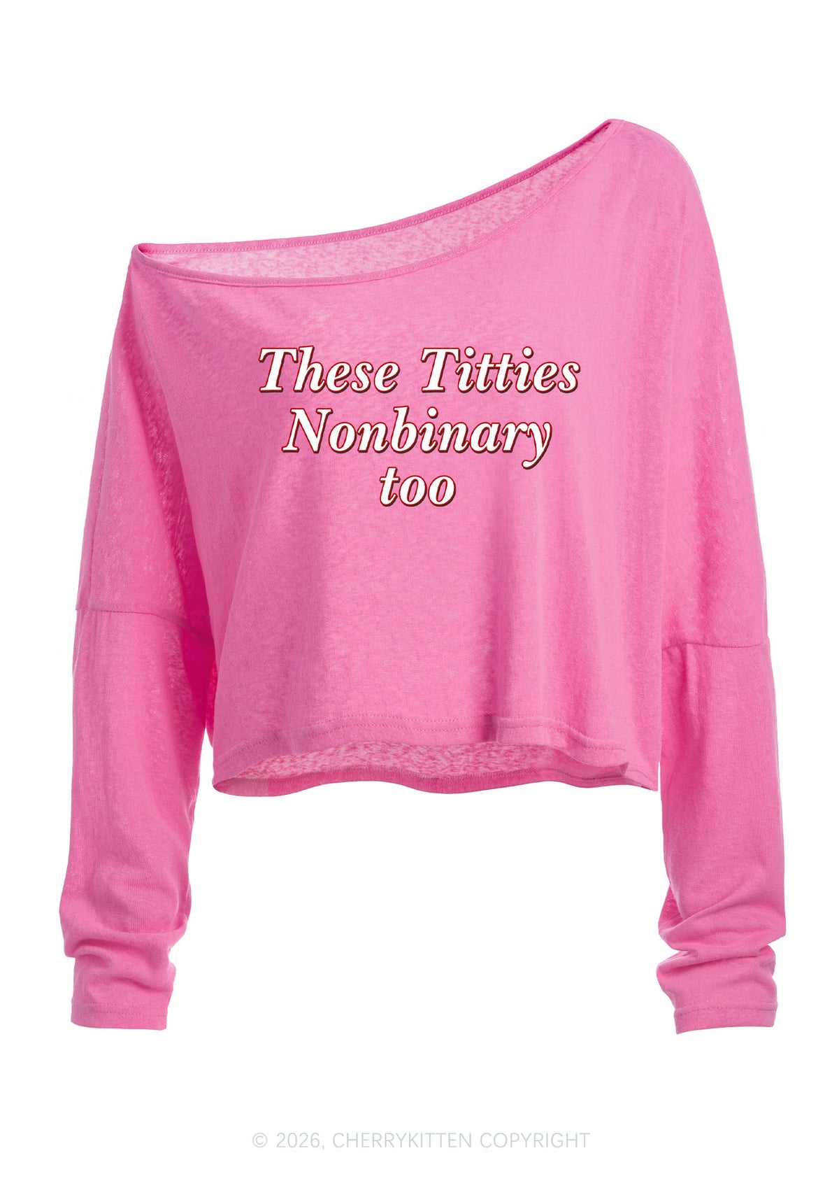 Txtties Nonbinary Too Pride Y2K Off Shoulder Long Sleeve Crop Top Cherrykitten