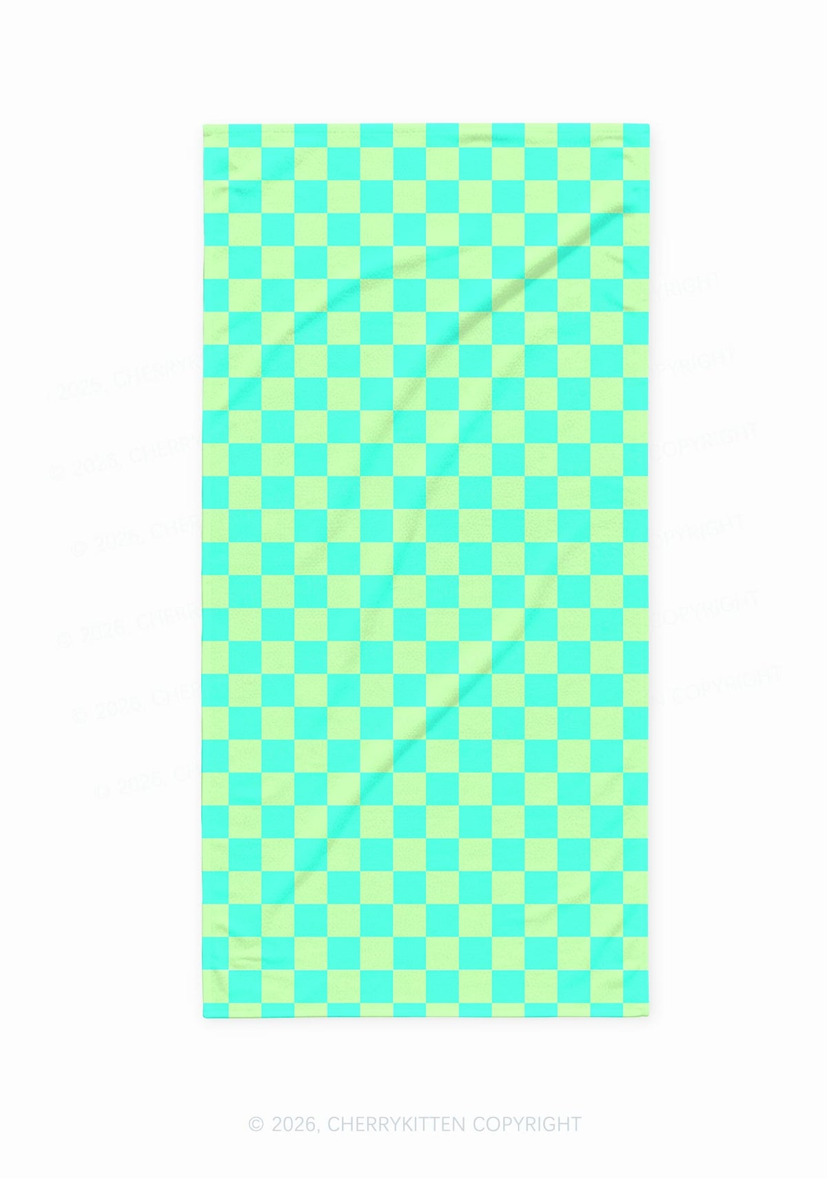 Mint Green Checkered Y2K Beach Towel Cherrykitten