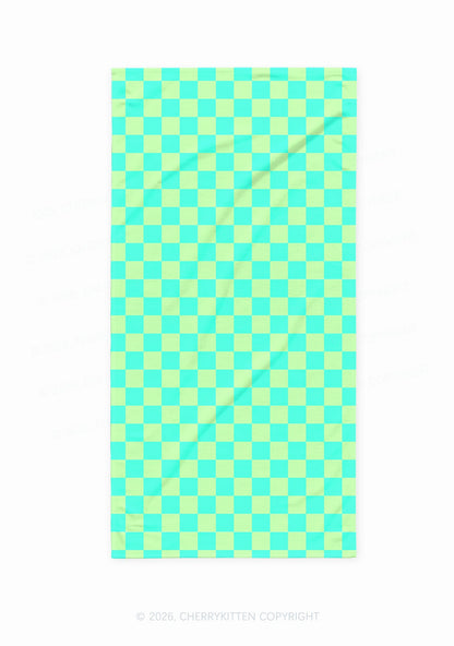 Mint Green Checkered Y2K Beach Towel Cherrykitten