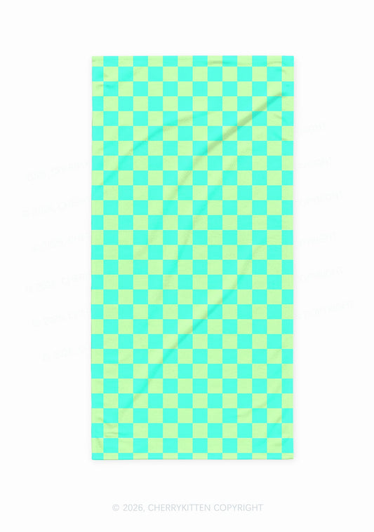 Mint Green Checkered Y2K Beach Towel Cherrykitten