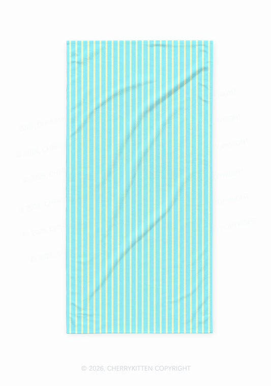 Mint Yellow Stripes Y2K Beach Towel Cherrykitten