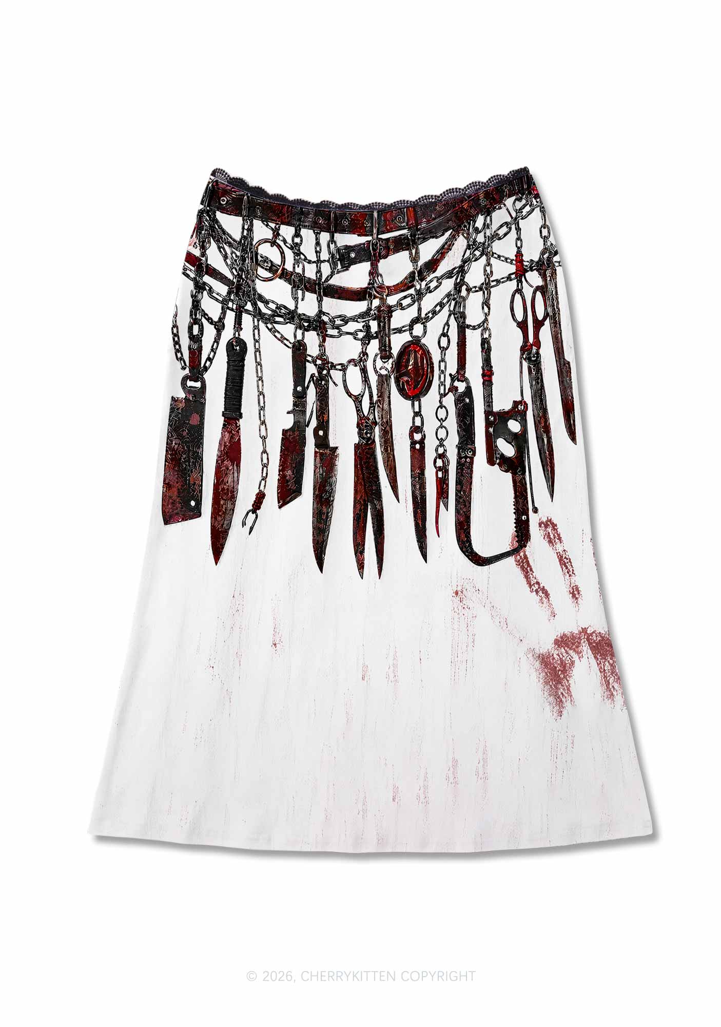 Halloween Bloody Weapon Chains Y2K Print Midi Skirt Cherrykitten