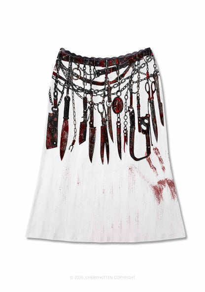 Halloween Bloody Weapon Chains Y2K Print Midi Skirt Cherrykitten