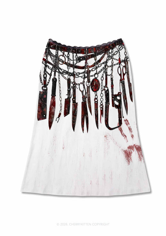 Halloween Bloody Weapon Chains Y2K Print Midi Skirt Cherrykitten