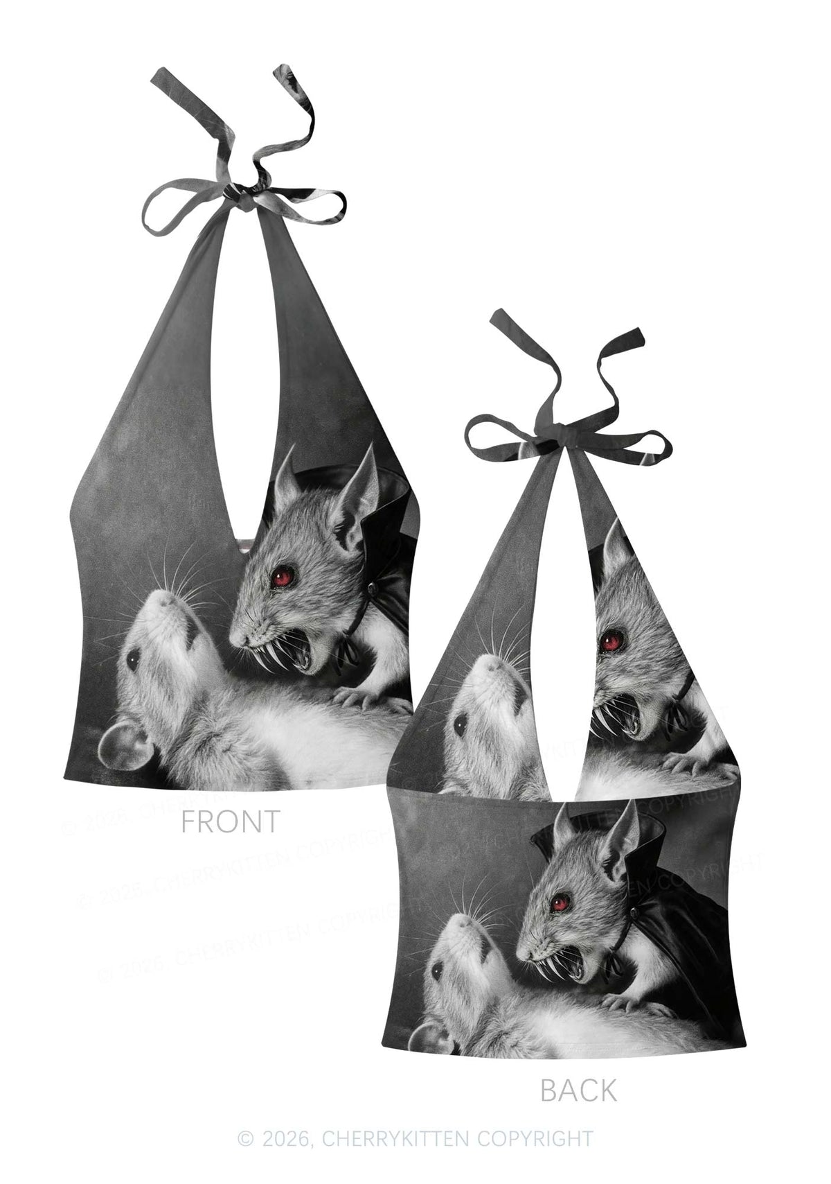 Halloween Vampire Rat Y2K Print Halter Deep V Neck Cami Cherrykitten