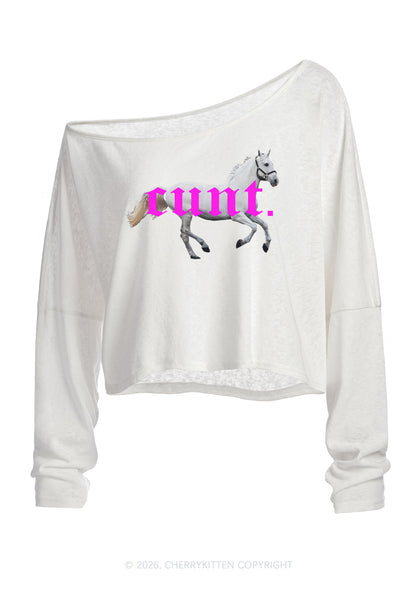 Cxxt Horse Y2K Off Shoulder Long Sleeve Crop Top Cherrykitten