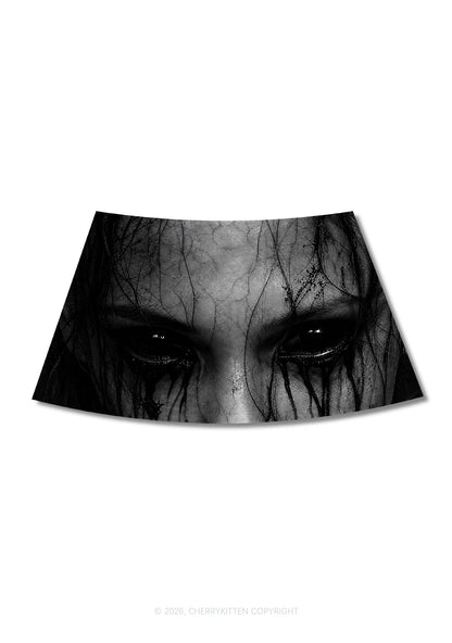 Halloween Black Tears Woman Y2K Print Mini Skirt Cherrykitten