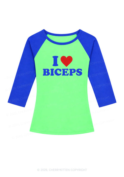 I Love Biceps Y2K Raglan Sleeve Crop Top Cherrykitten