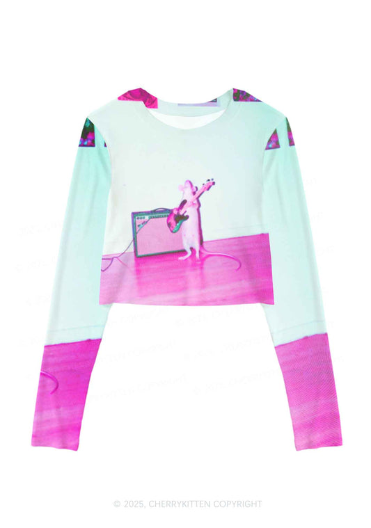 Rat Guitarist Y2K Mesh Long Sleeve Crop Top Cherrykitten