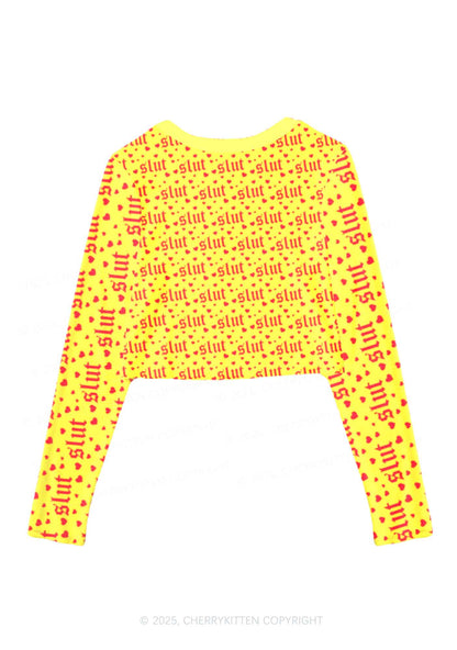 Yellow Slxt Y2K Mesh Long Sleeve Crop Top Cherrykitten