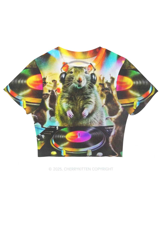 Rats Party Y2K Mesh Crop Top Cherrykitten
