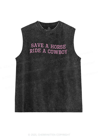 Glitter Save A Horse Y2K Washed Muscle Tank Cherrykitten